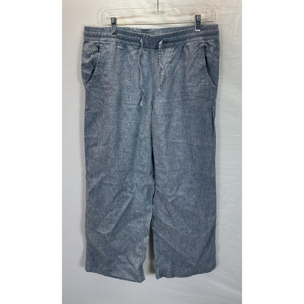 L.L.Bean 100% Linen Coastal Chambray Drawstring Pull On Pants Size 12 Petite